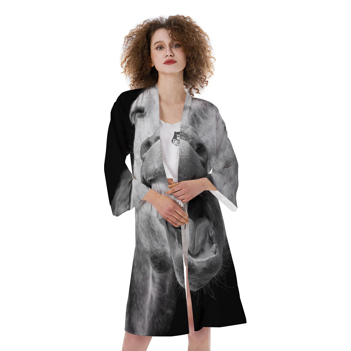 Crazy Donkey White And Black Print Kimono-grizzshop