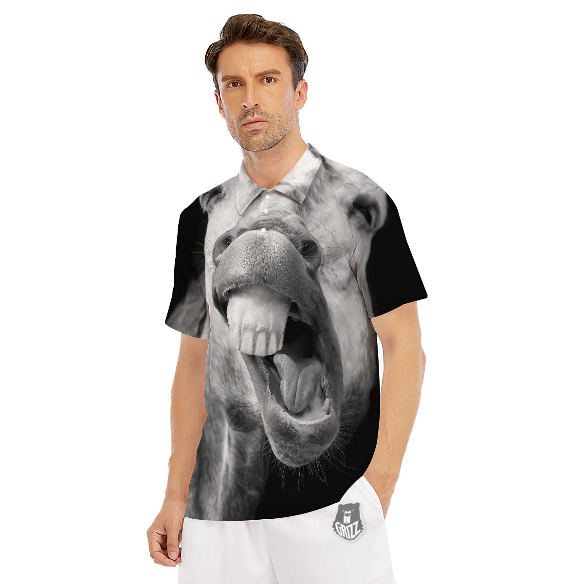 Crazy Donkey White And Black Print Men's Golf Shirts-grizzshop