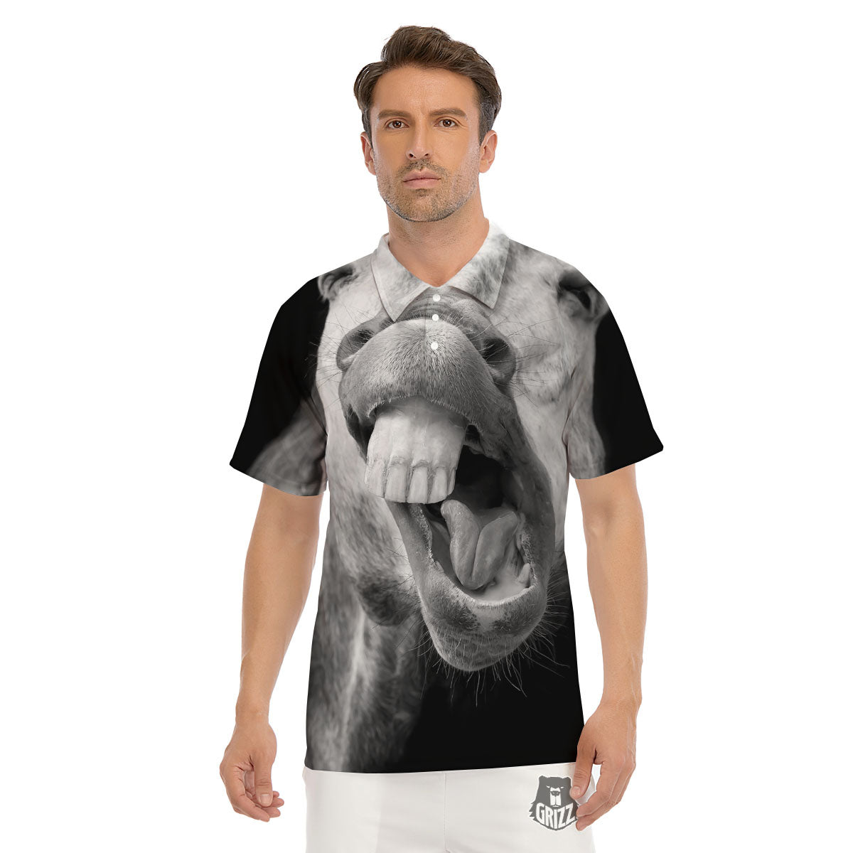 Crazy Donkey White And Black Print Men's Golf Shirts-grizzshop