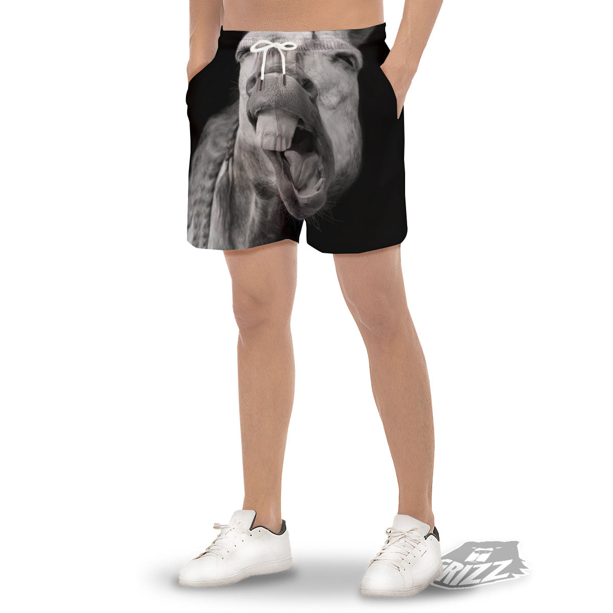 Crazy Donkey White And Black Print Men's Gym Shorts-grizzshop