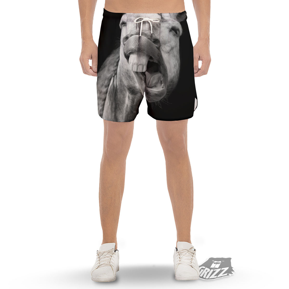 Crazy Donkey White And Black Print Men's Gym Shorts-grizzshop
