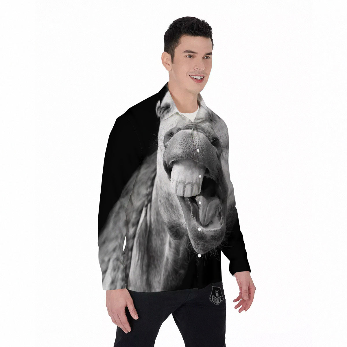 Crazy Donkey White And Black Print Men's Long Sleeve Shirts-grizzshop