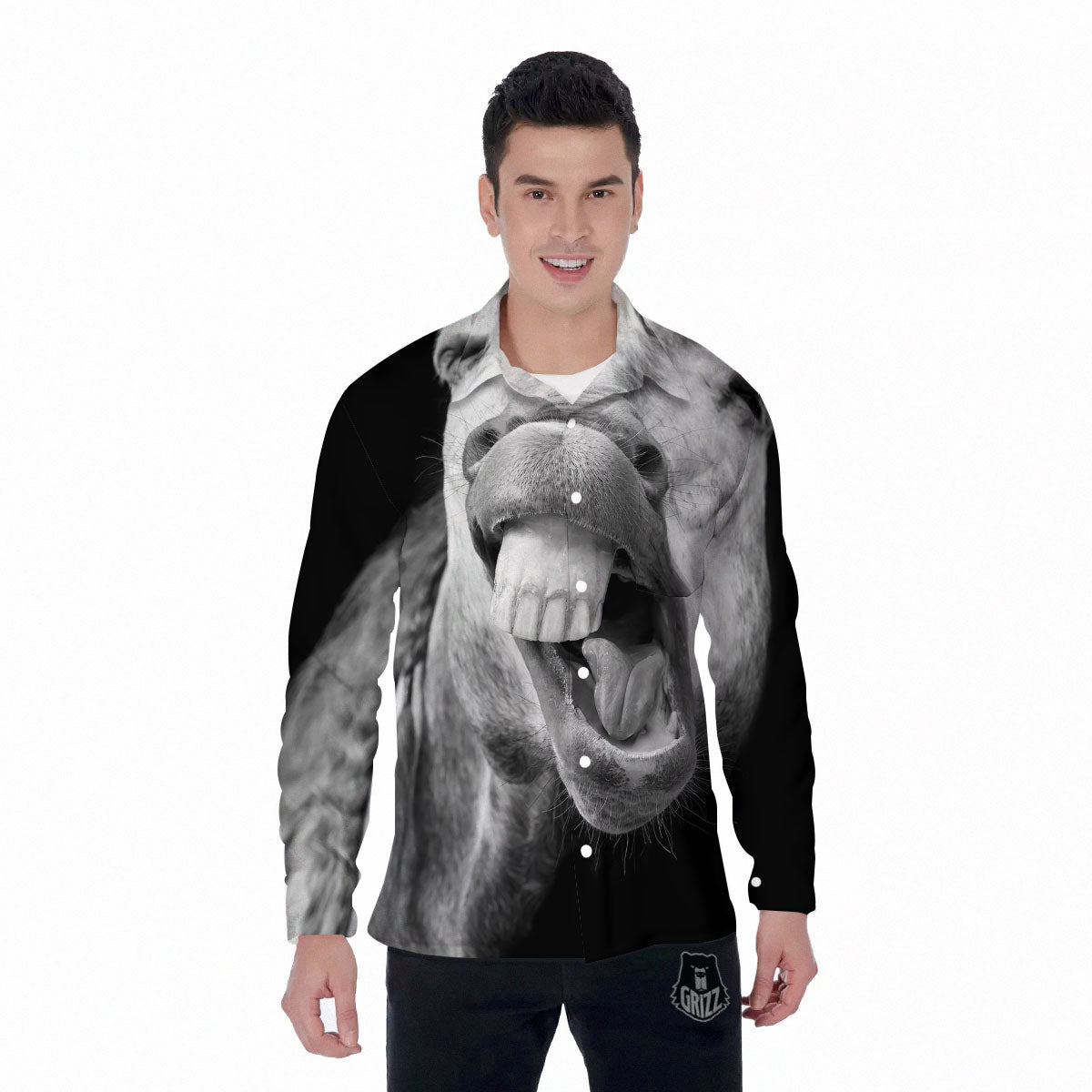 Crazy Donkey White And Black Print Men's Long Sleeve Shirts-grizzshop