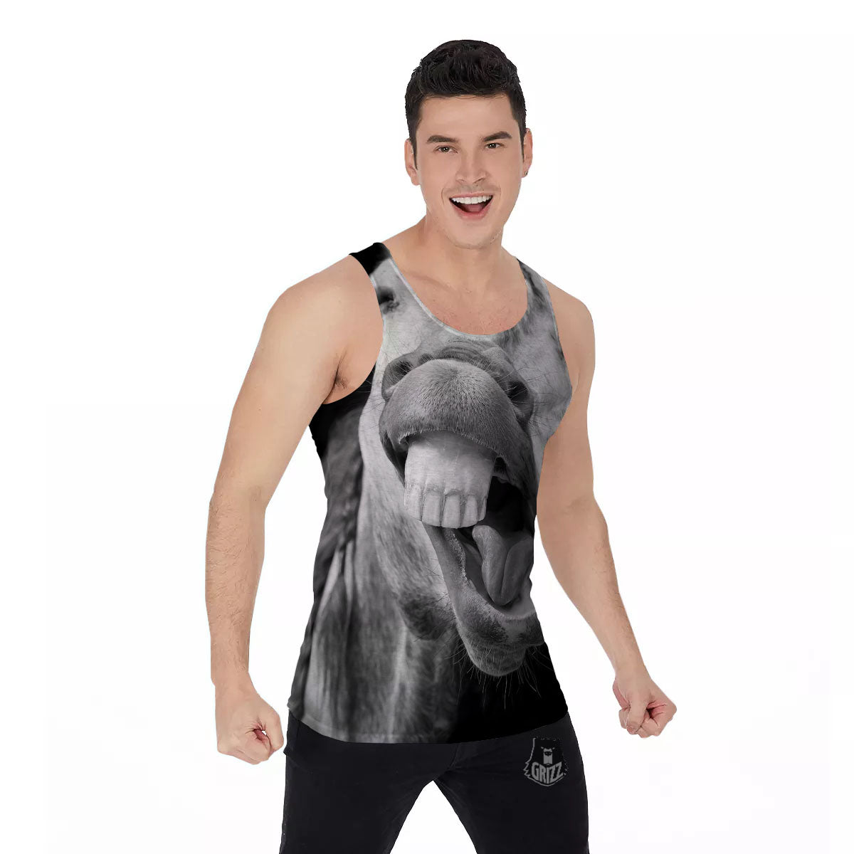 Crazy Donkey White And Black Print Men's Tank Top-grizzshop