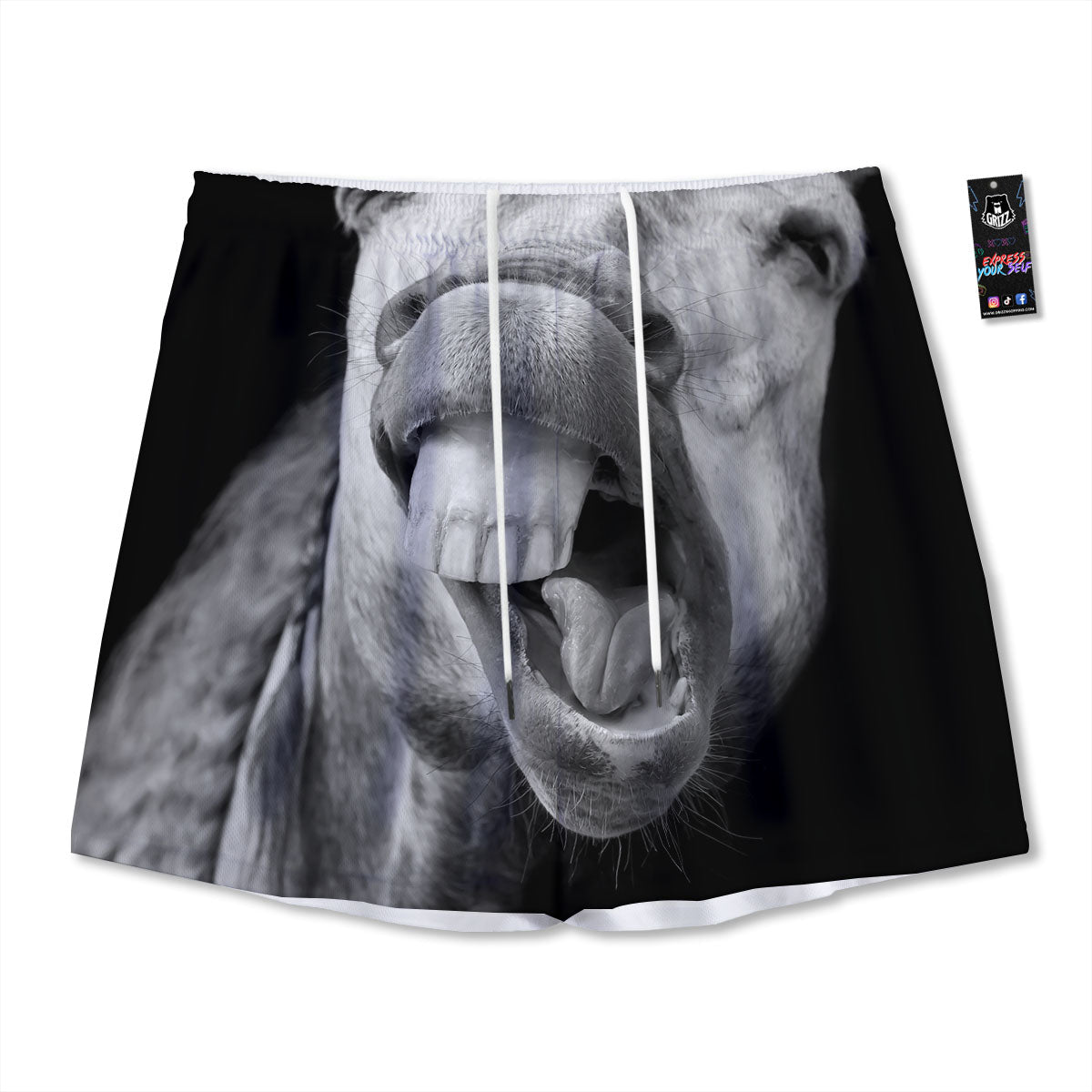 Evil Samurai Mask Print Mesh Shorts