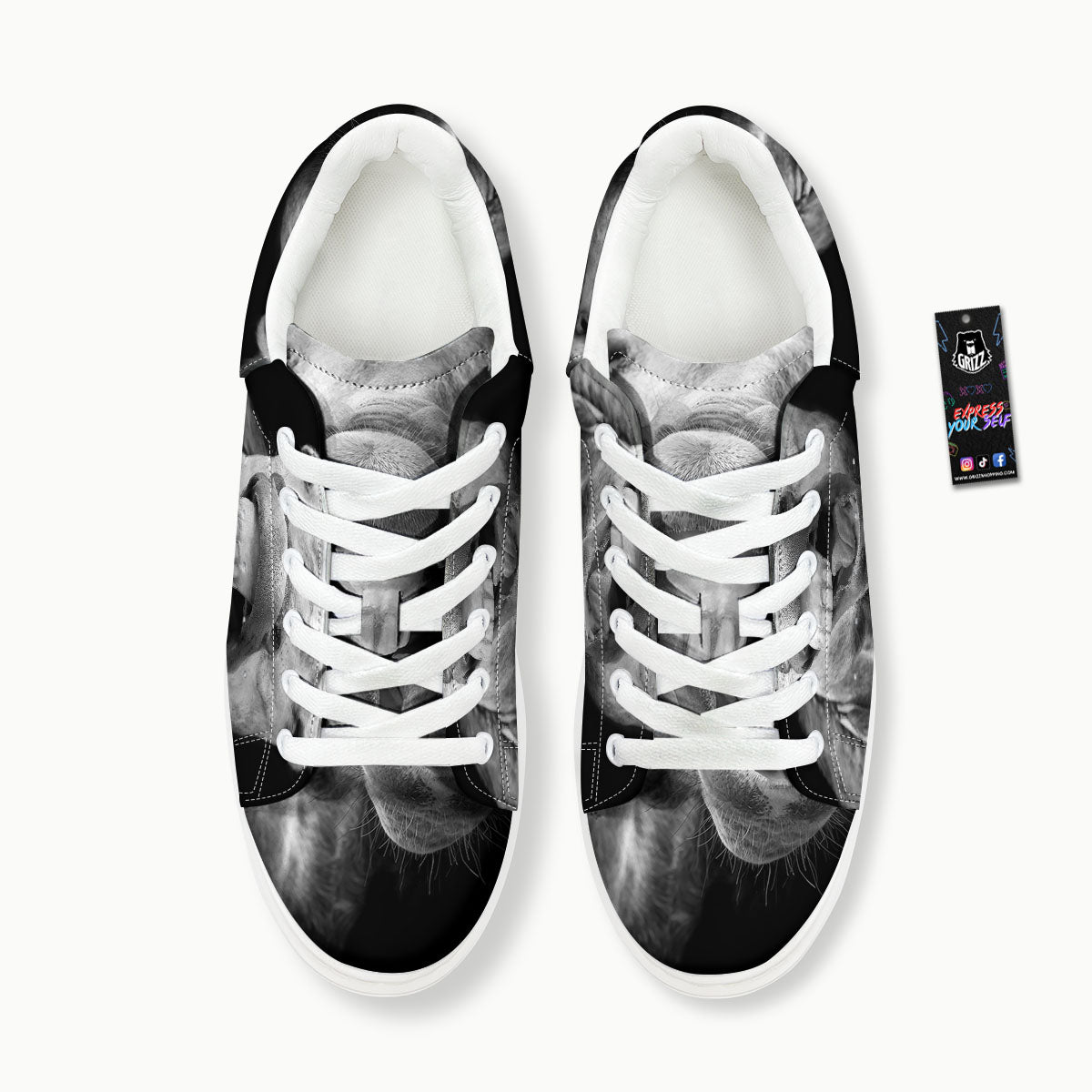 Crazy Donkey White And Black Print Platform Shoes-grizzshop