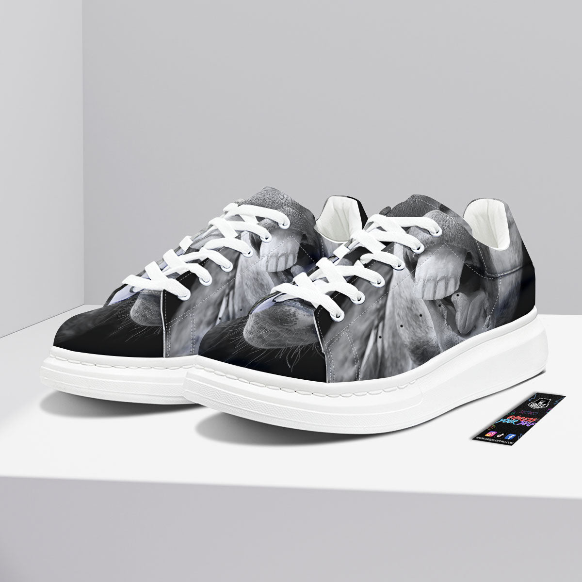 Crazy Donkey White And Black Print Platform Shoes-grizzshop