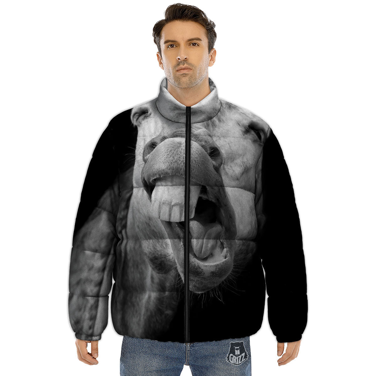 Crazy Donkey White And Black Print Puffer Jacket-grizzshop