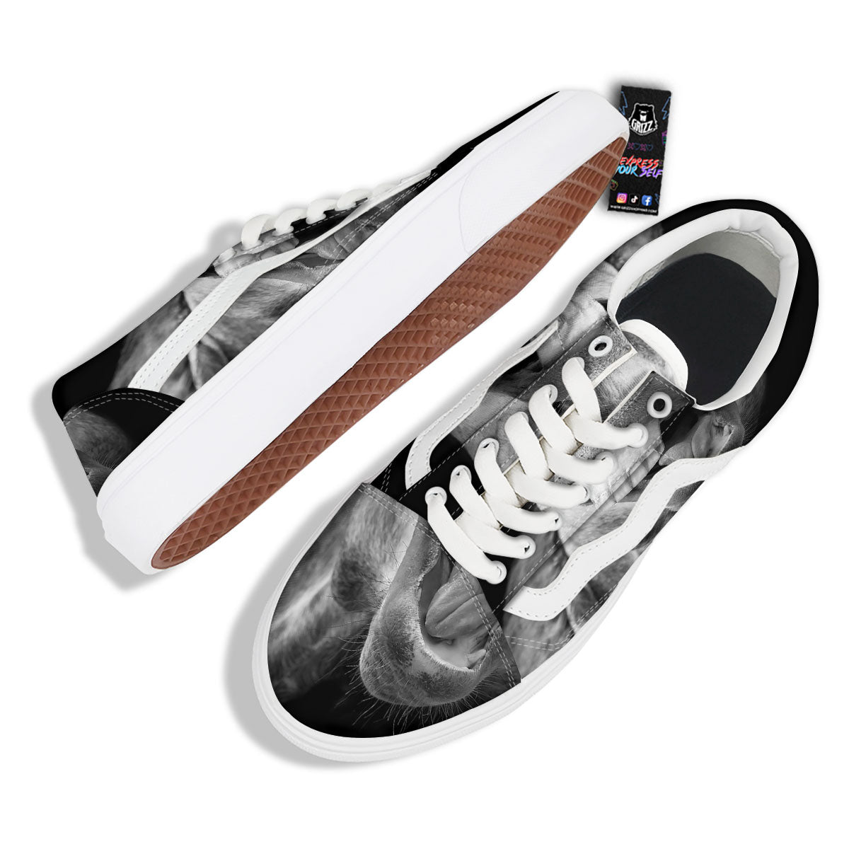 Crazy Donkey White And Black Print Skate Shoes-grizzshop