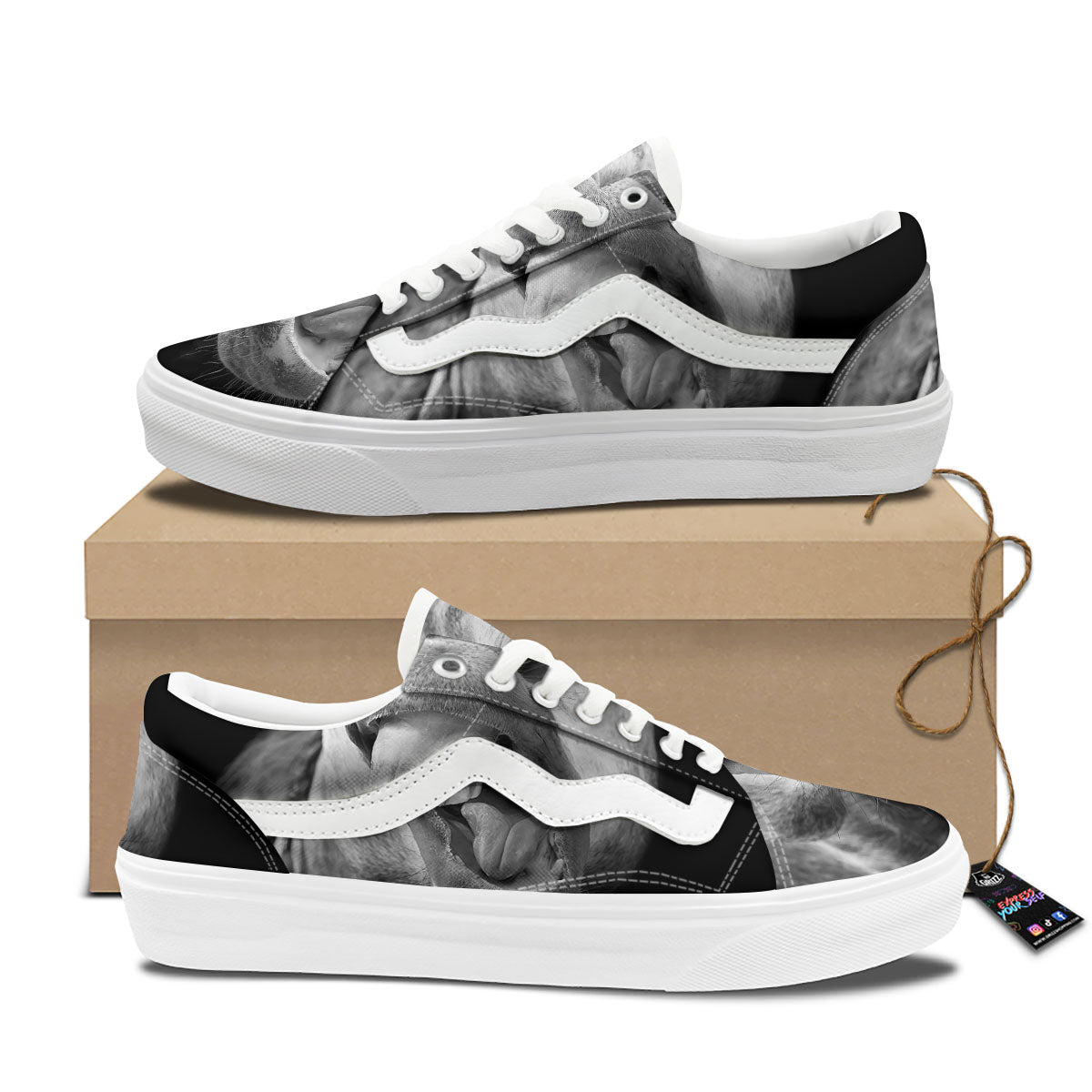 Crazy Donkey White And Black Print Skate Shoes-grizzshop