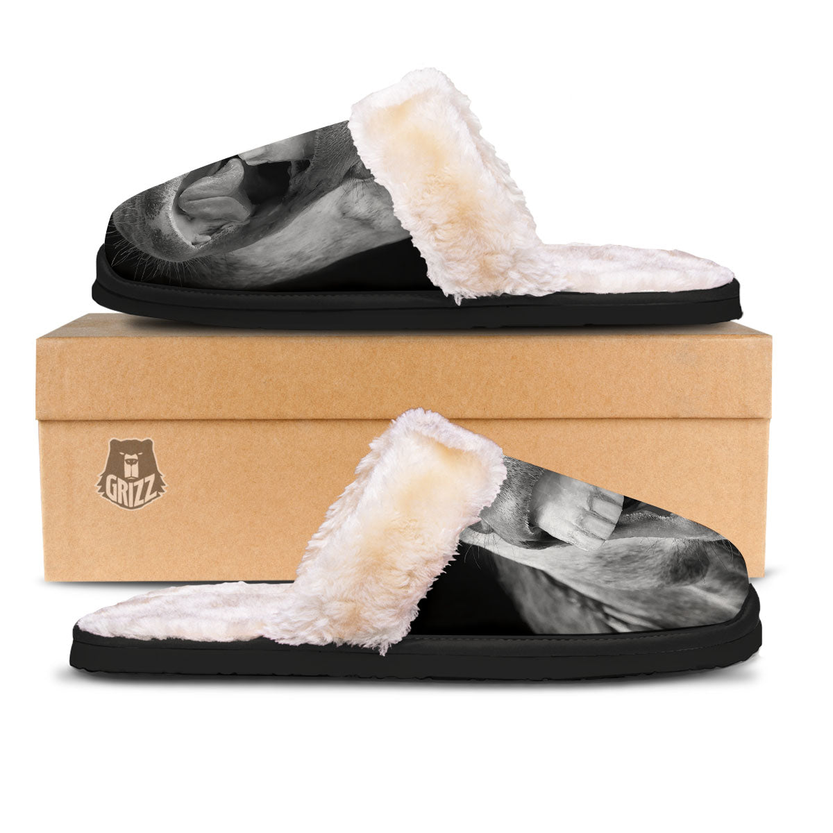 Crazy Donkey White And Black Print Slippers-grizzshop