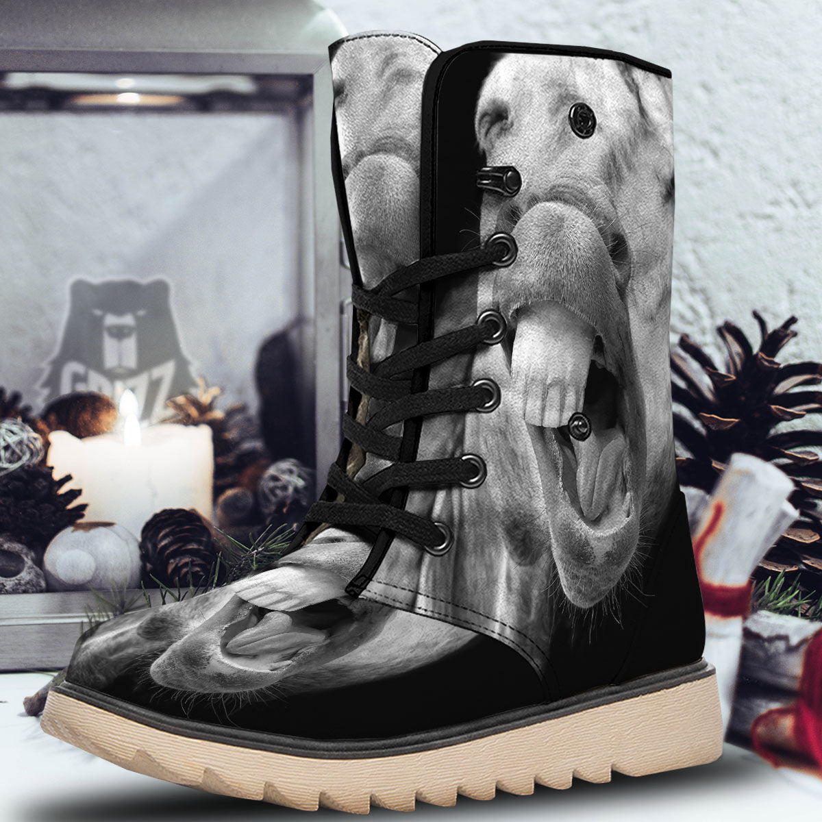Crazy Donkey White And Black Print Snow Boots-grizzshop