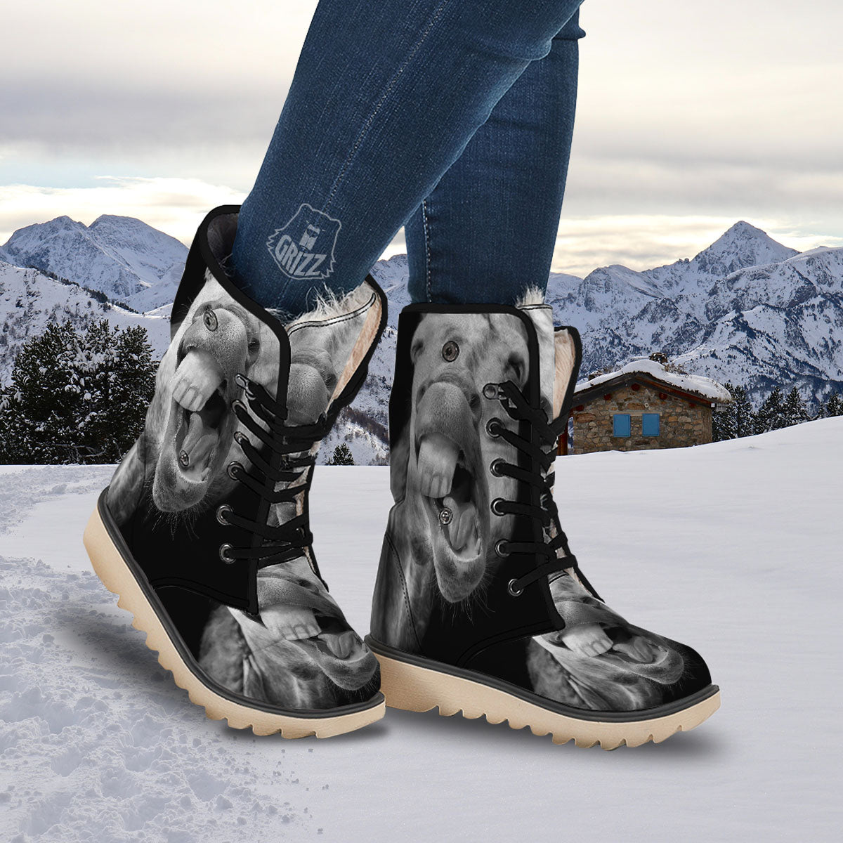 Crazy Donkey White And Black Print Snow Boots-grizzshop