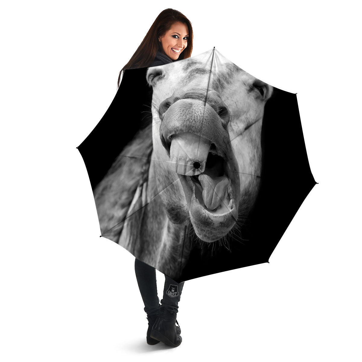 Crazy Donkey White And Black Print Umbrella-grizzshop