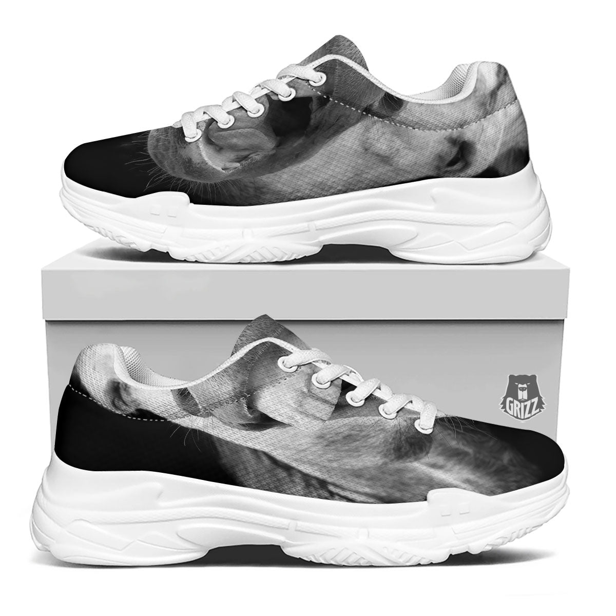 Crazy Donkey White And Black Print White Chunky Shoes-grizzshop
