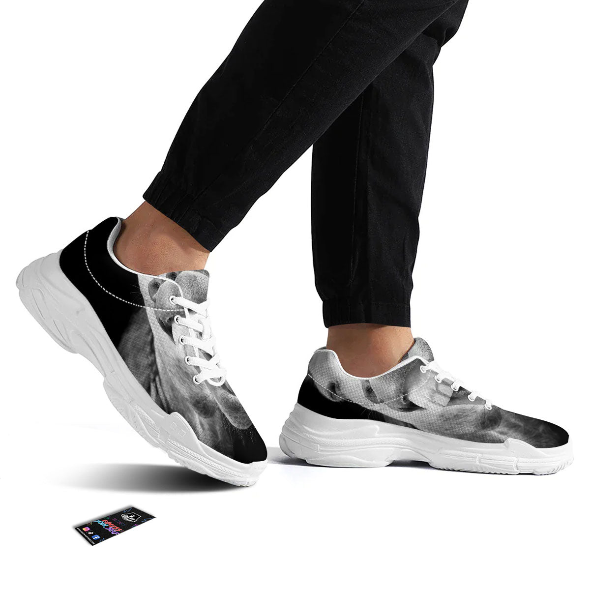 Crazy Donkey White And Black Print White Chunky Shoes-grizzshop