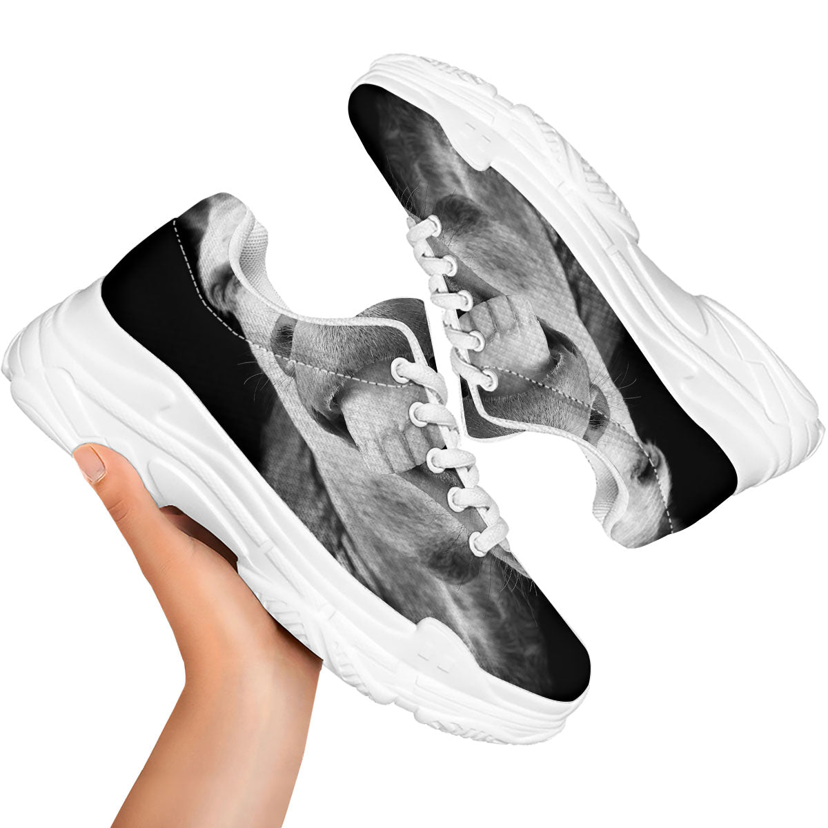 Crazy Donkey White And Black Print White Chunky Shoes-grizzshop