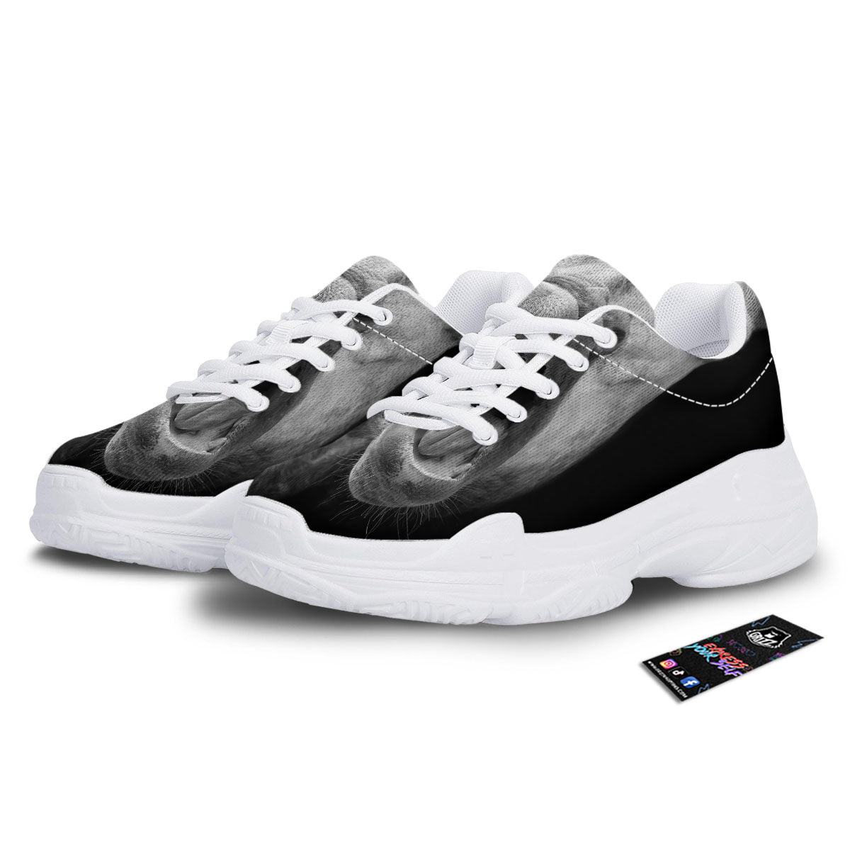 Crazy Donkey White And Black Print White Chunky Shoes-grizzshop