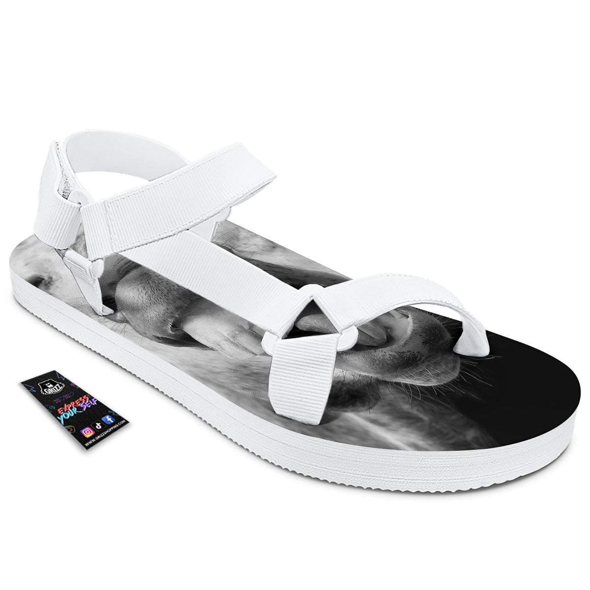 Crazy Donkey White And Black Print White Open Toe Sandals-grizzshop