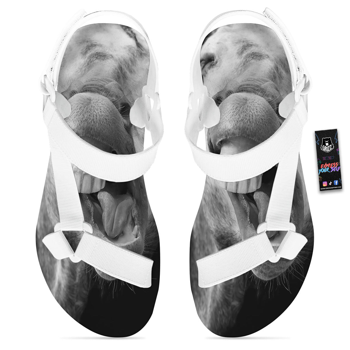 Crazy Donkey White And Black Print White Open Toe Sandals-grizzshop
