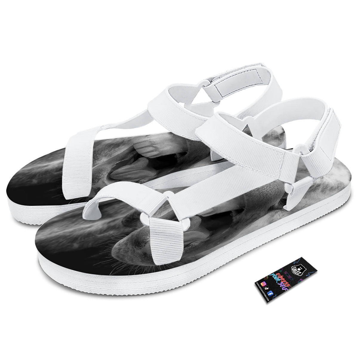 Crazy Donkey White And Black Print White Open Toe Sandals-grizzshop