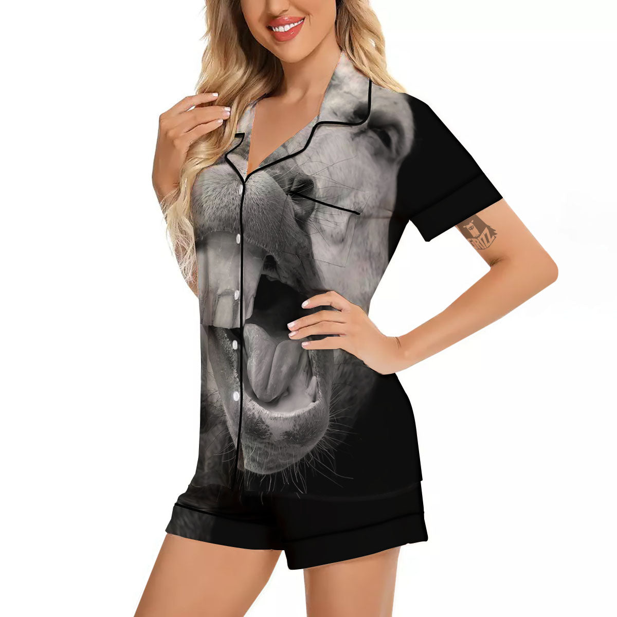 Crazy Donkey White And Black Print Women Silk Pajamas-grizzshop