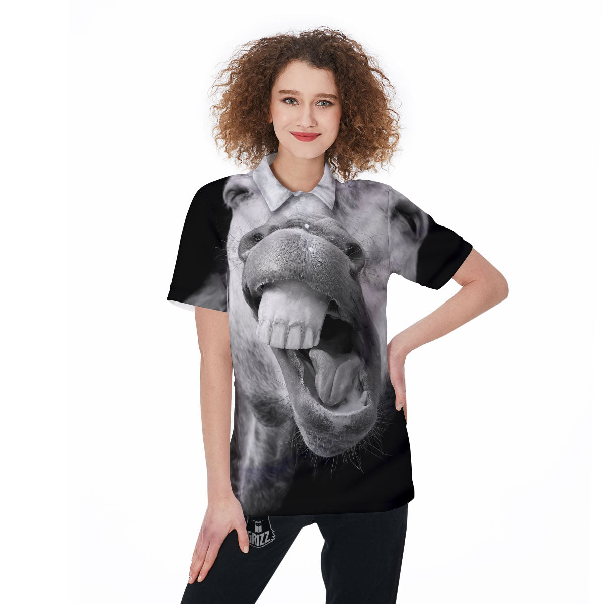 Crazy Donkey White And Black Print Women's Golf Shirts-grizzshop