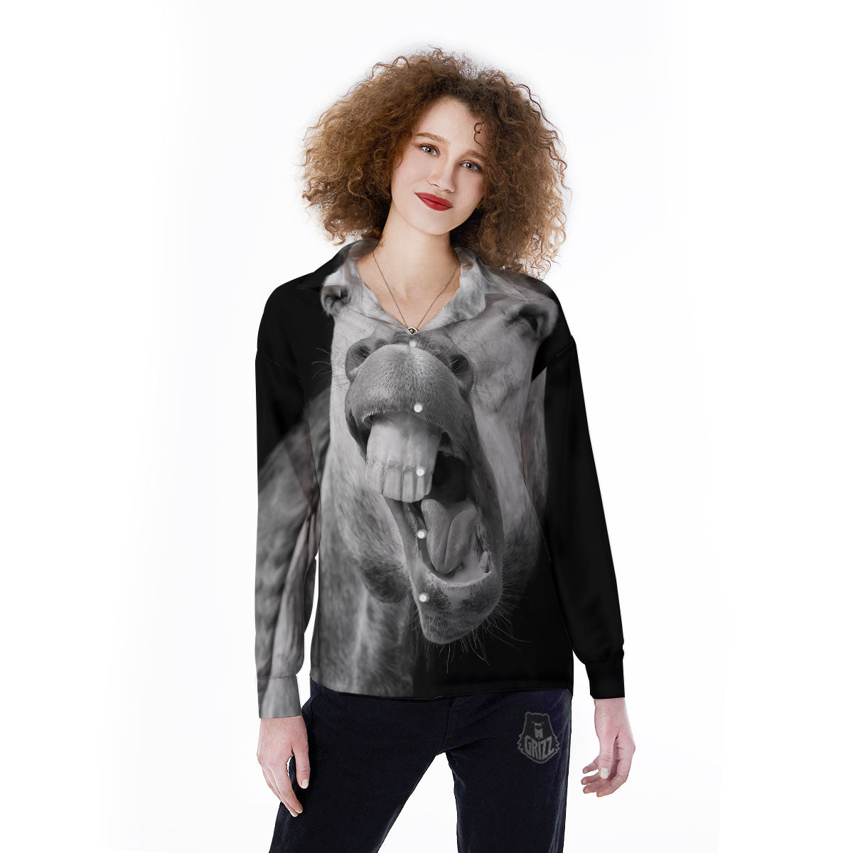 Crazy Donkey White And Black Print Women's Long Sleeve Shirts-grizzshop