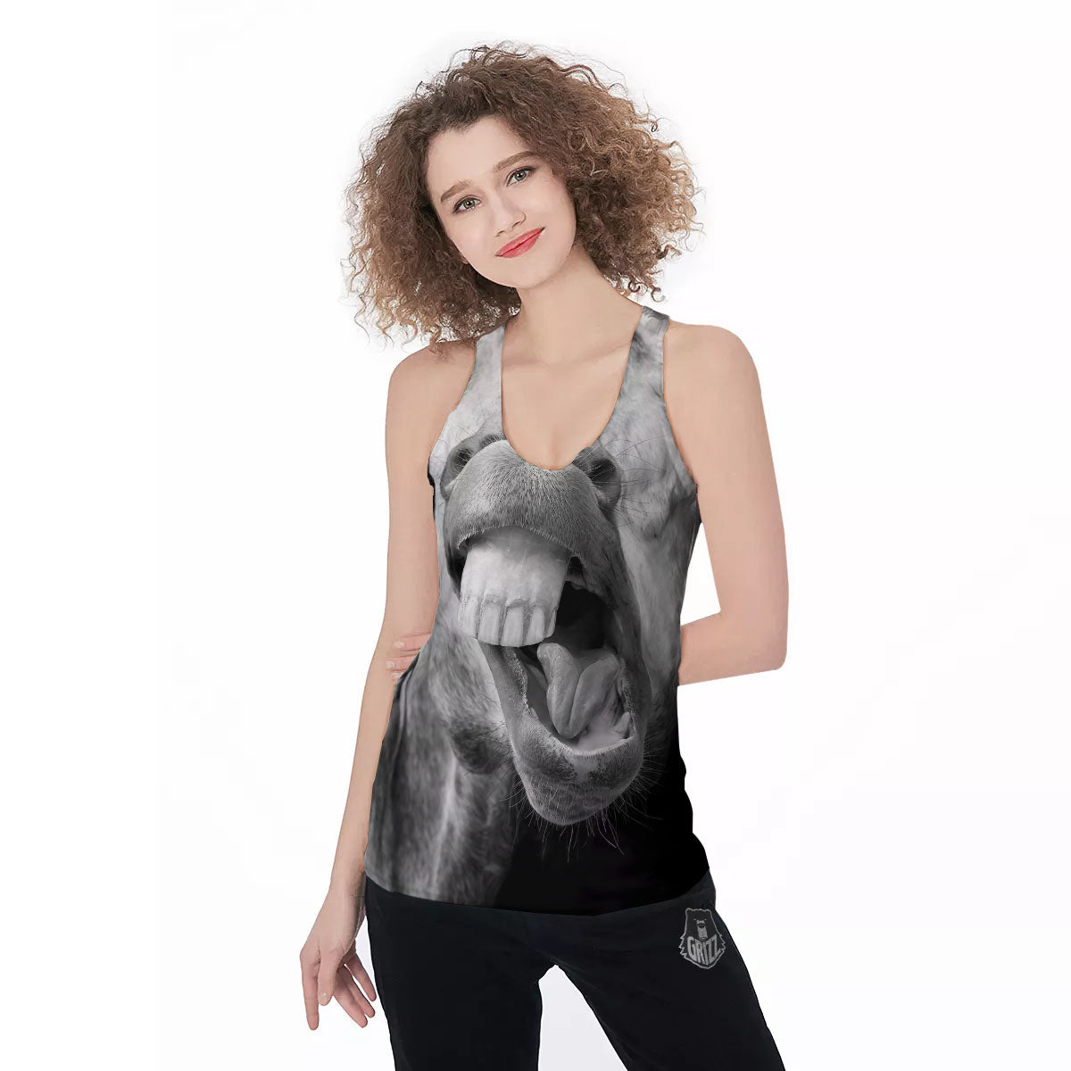 Crazy Donkey White And Black Print Women's Racerback Tank Top-grizzshop