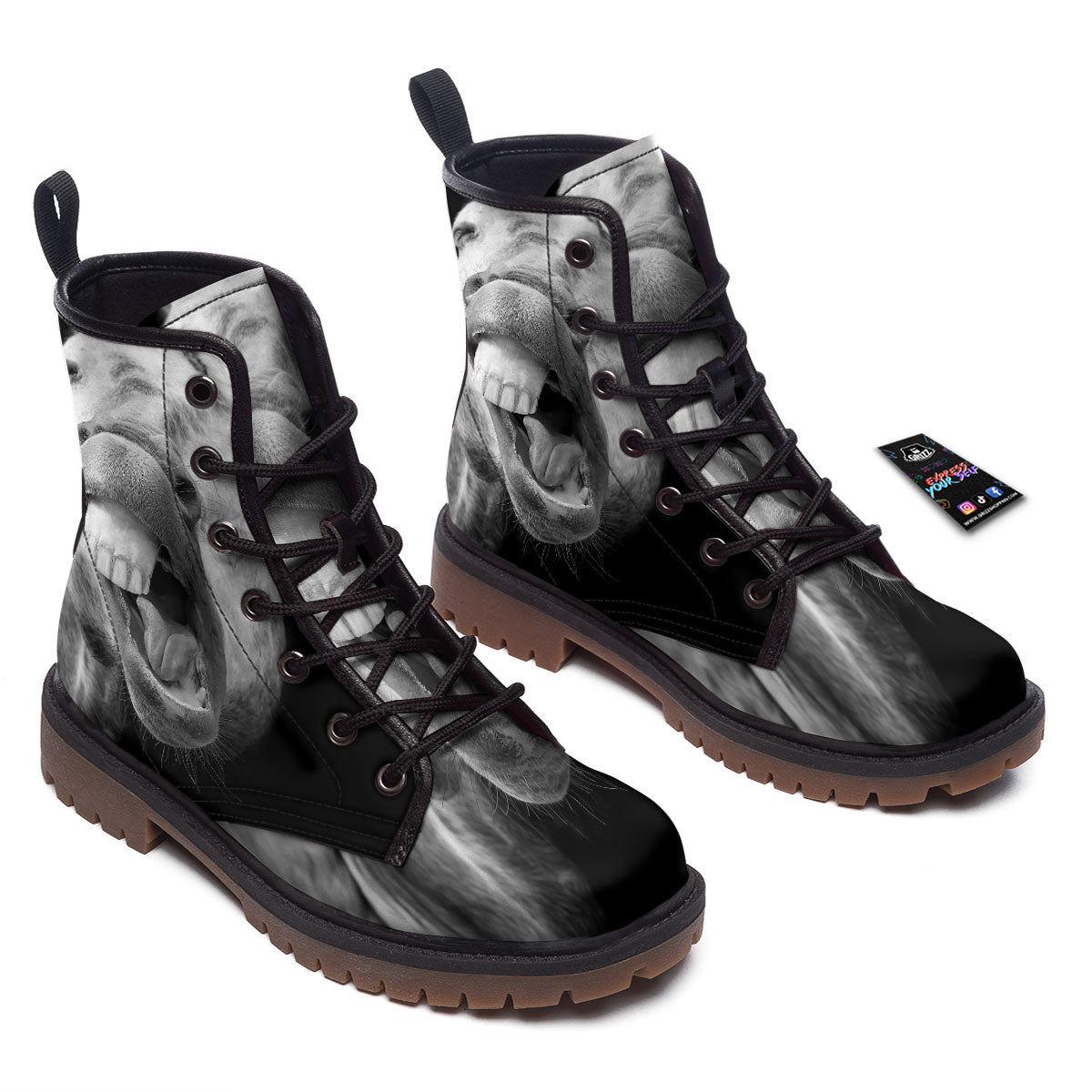 Crazy Donkey White And Black Print Work Boots-grizzshop