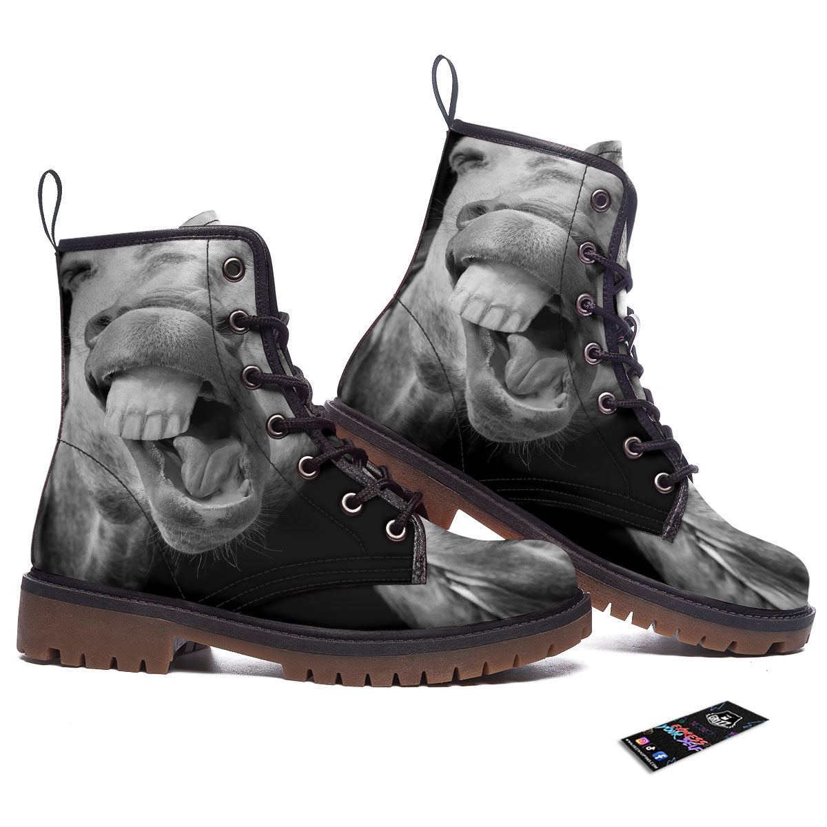 Crazy Donkey White And Black Print Work Boots-grizzshop