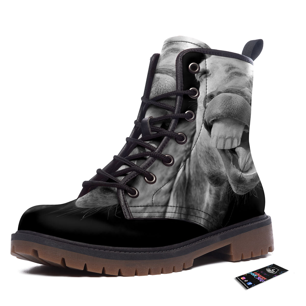 Crazy Donkey White And Black Print Work Boots-grizzshop