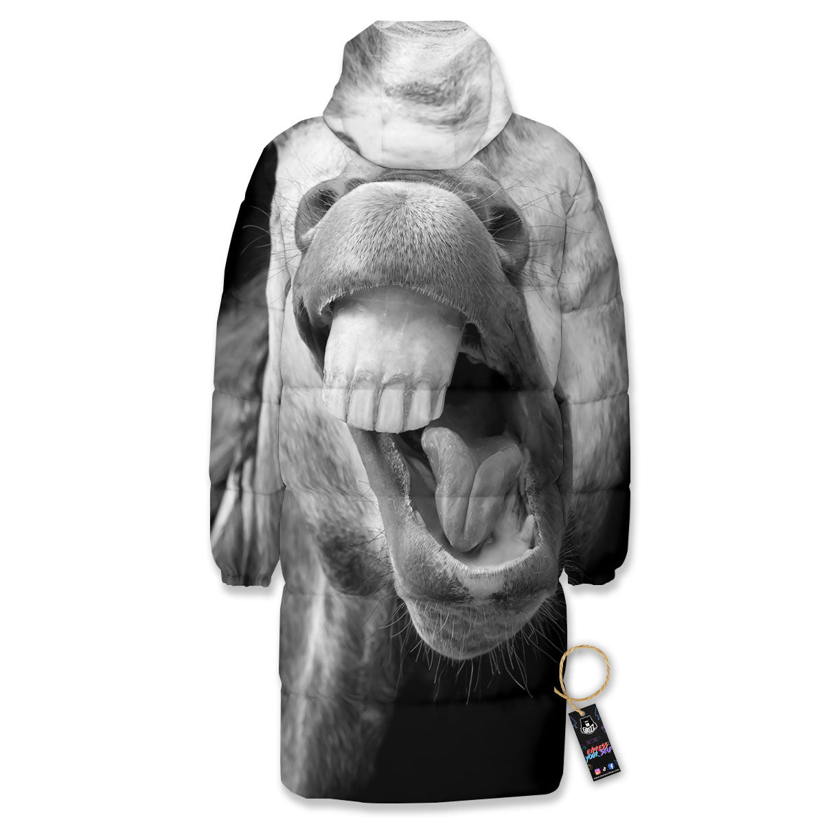 Crazy Donkey White And Black Print Long Down Jacket