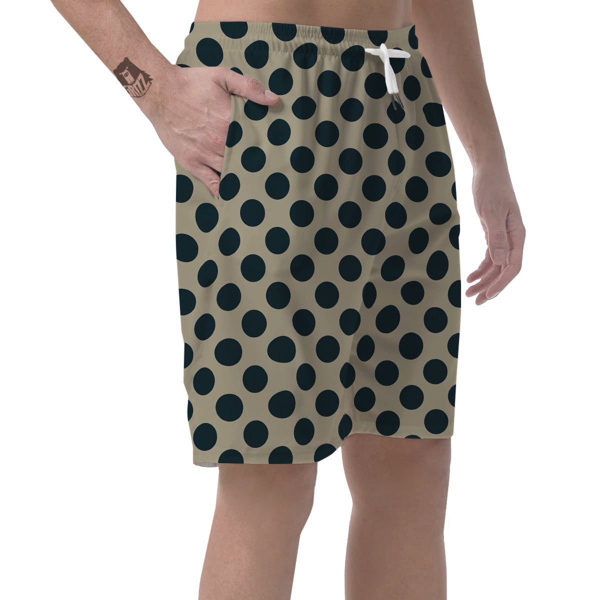 Cream And Black Polka Dot Men's Shorts-grizzshop