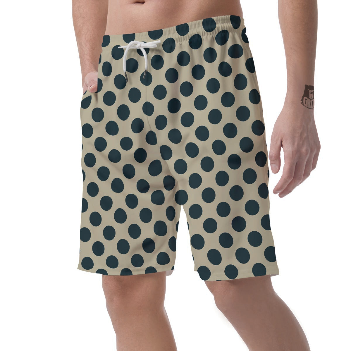 Cream And Black Polka Dot Men's Shorts-grizzshop