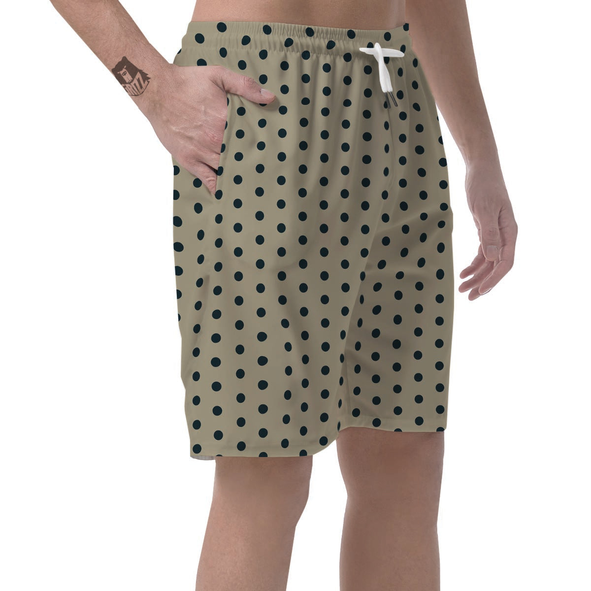 Cream And Black Polka Dot Print Men's Shorts-grizzshop