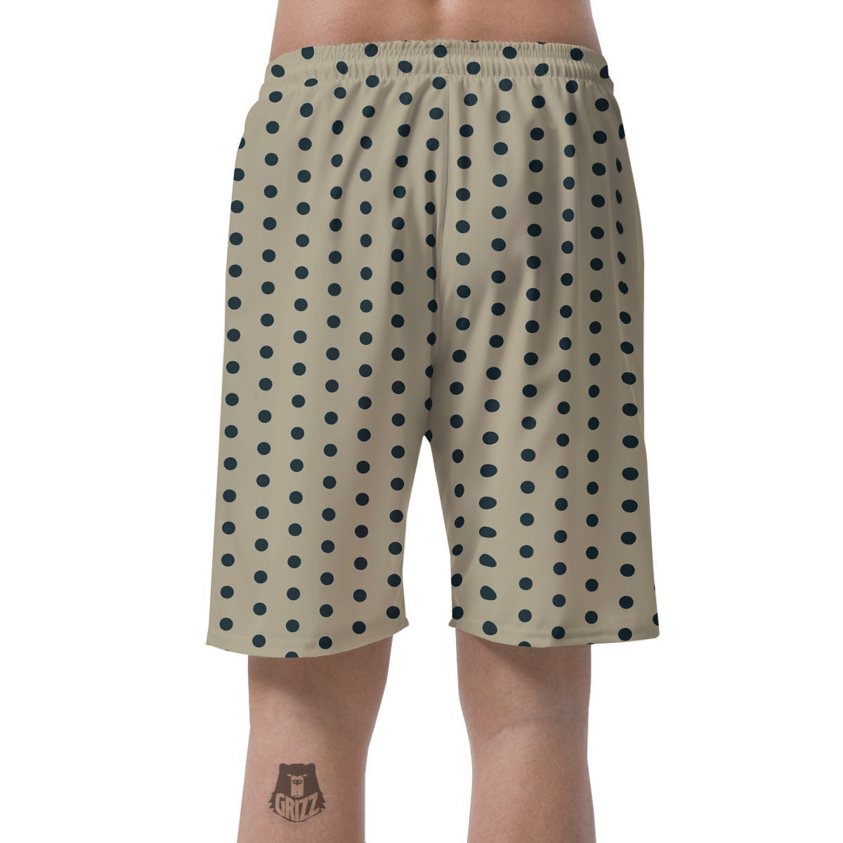 Cream And Black Polka Dot Print Men's Shorts-grizzshop