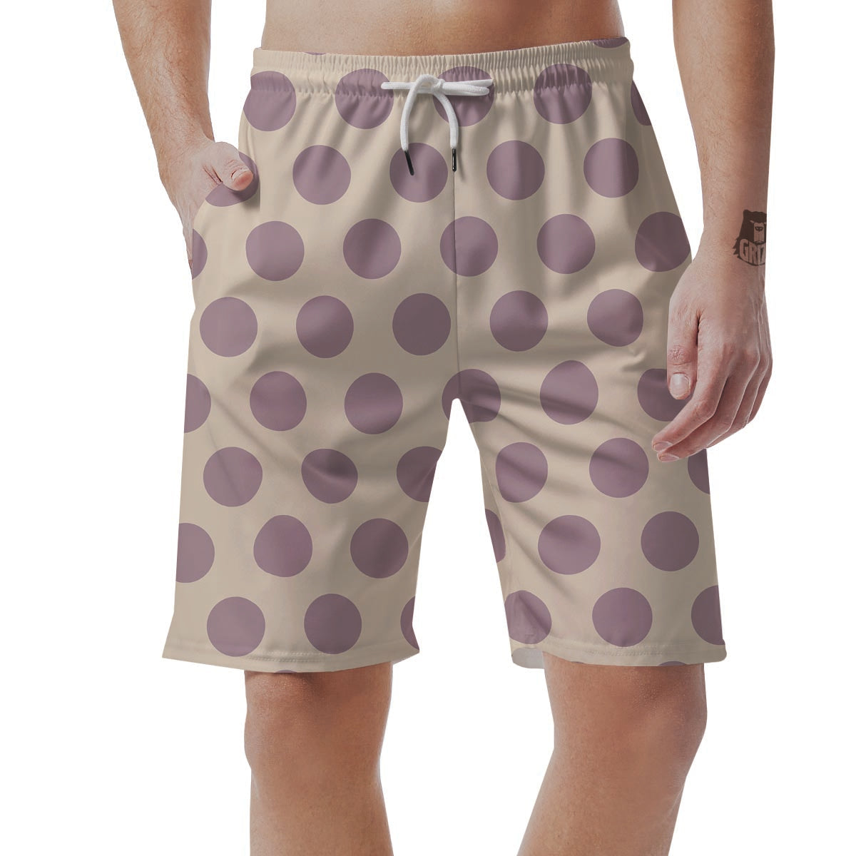 Cream And Brown Polka Dot Men's Shorts-grizzshop