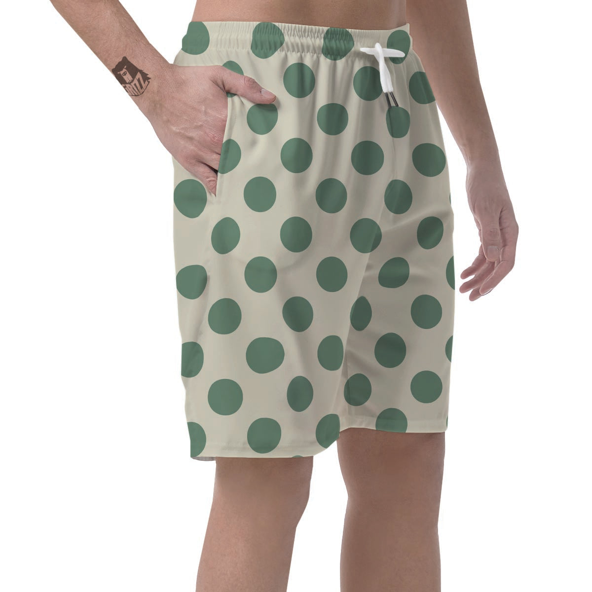 Cream And Emerald Polka Dot Men's Shorts-grizzshop