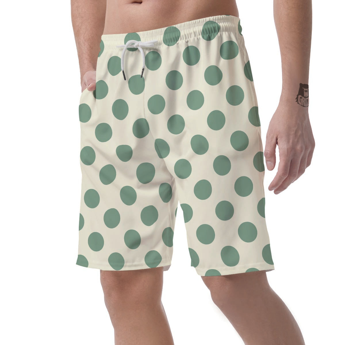 Cream And Emerald Polka Dot Men's Shorts-grizzshop