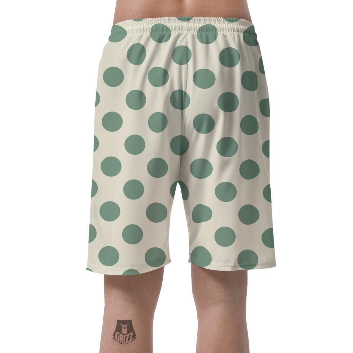 Cream And Emerald Polka Dot Men's Shorts-grizzshop