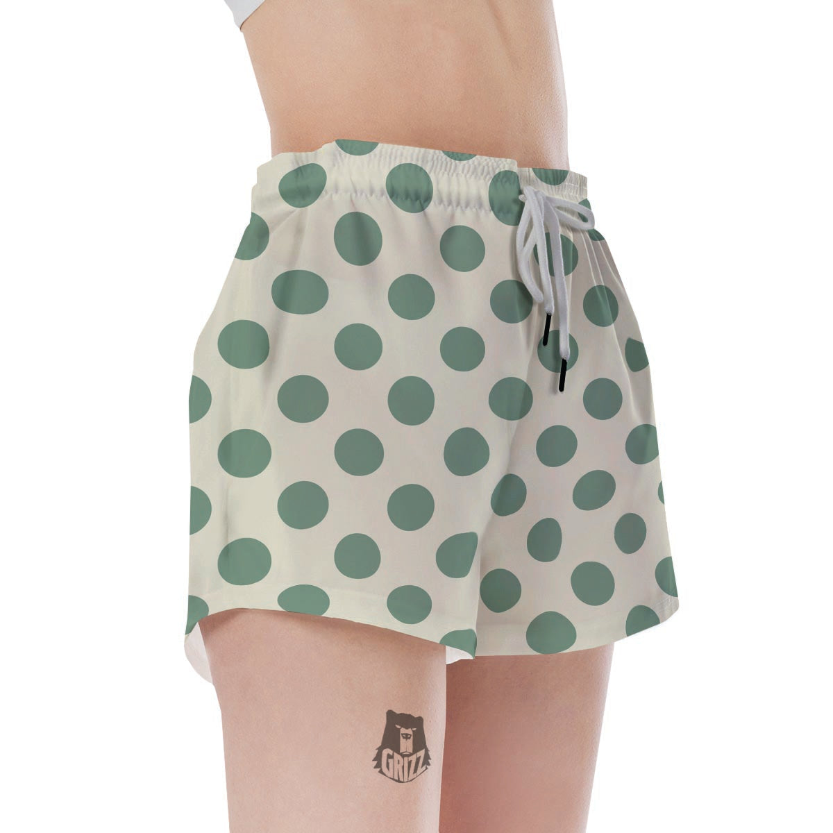 Cream And Emerald Polka Dot Women's Shorts-grizzshop