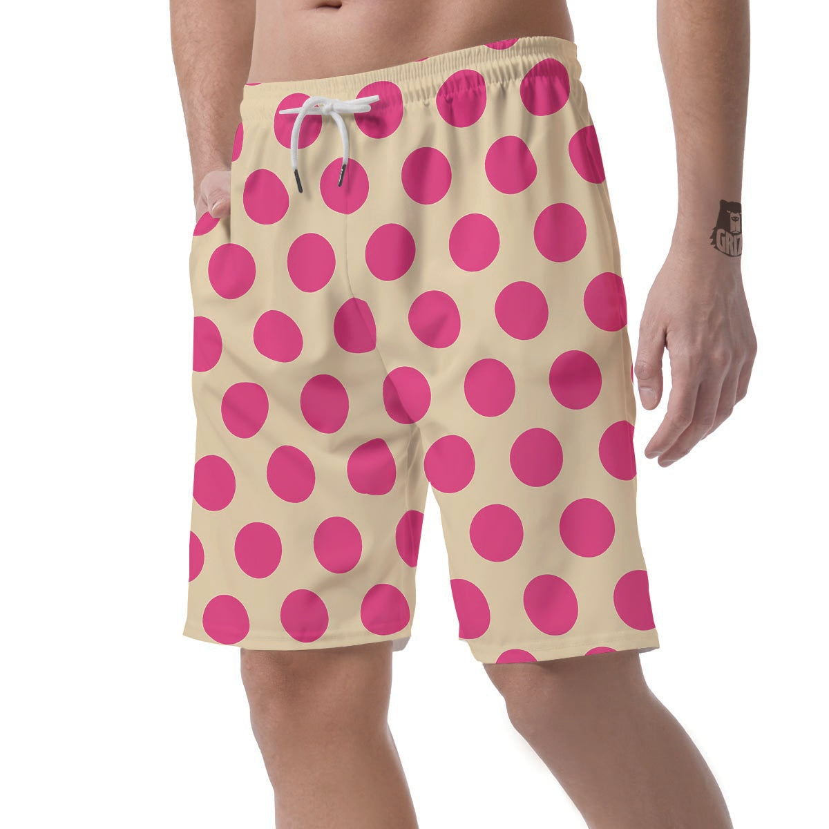 Cream And Pink Polka Dot Men's Shorts-grizzshop