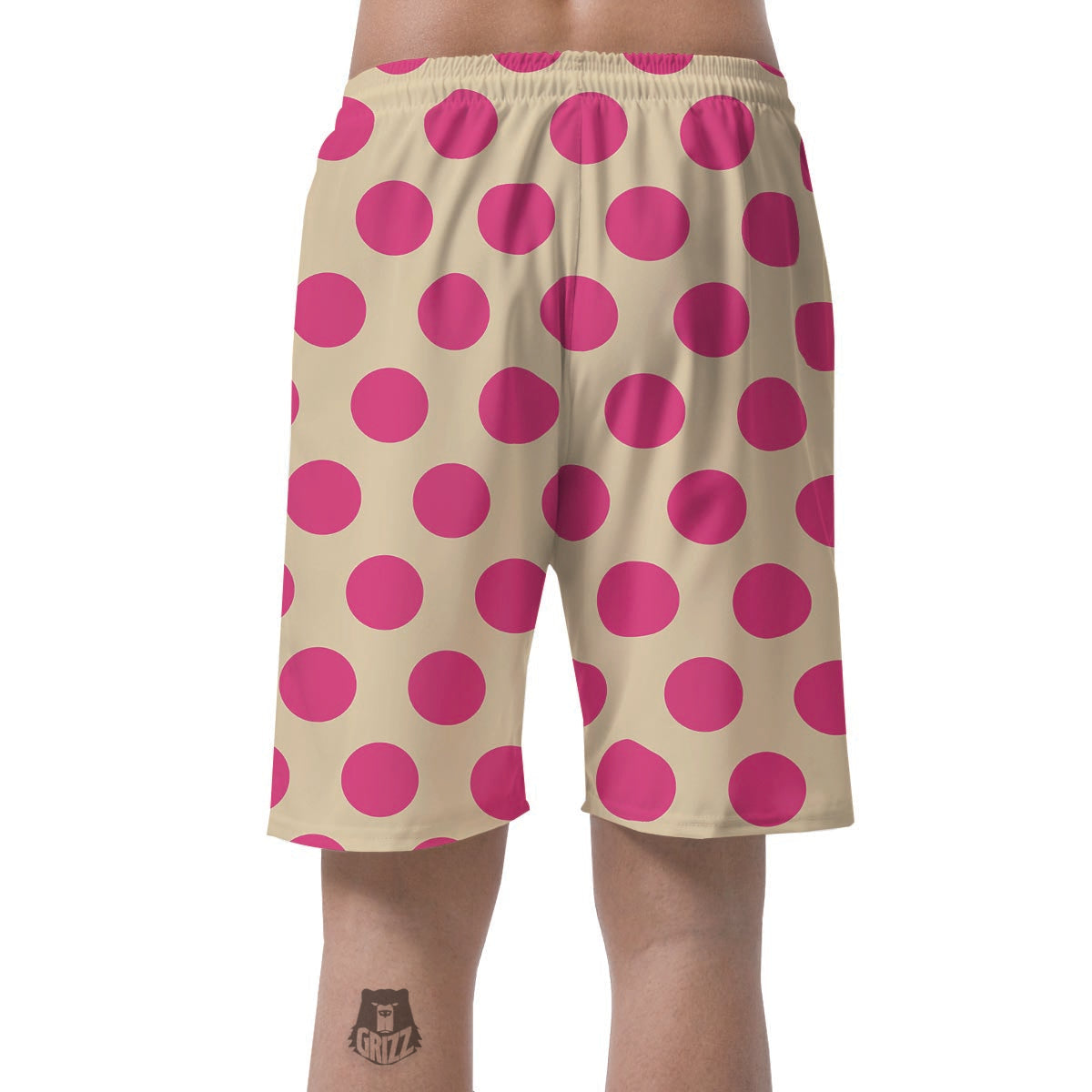 Cream And Pink Polka Dot Men's Shorts-grizzshop