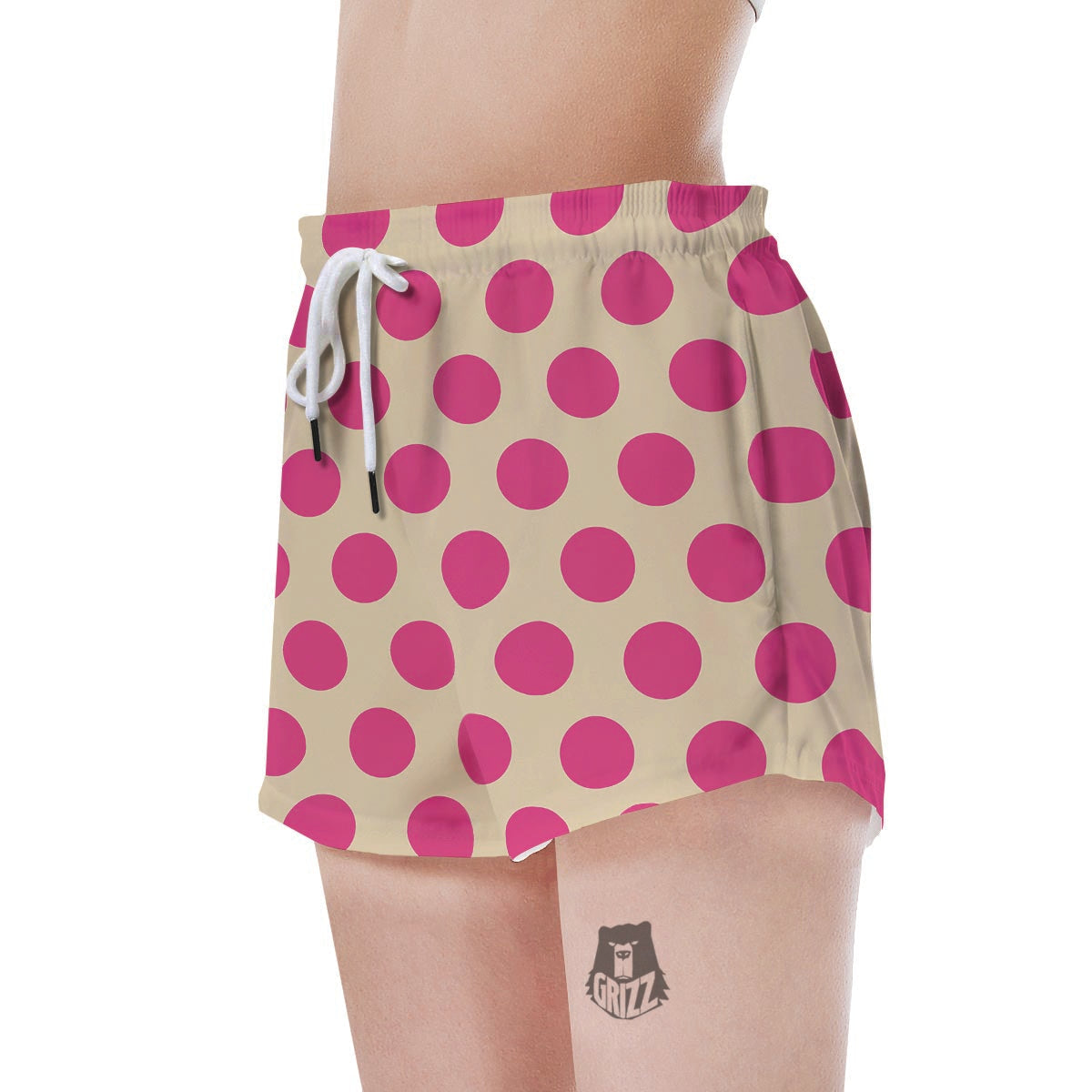 Cream And Pink Polka Dot Women's Shorts-grizzshop