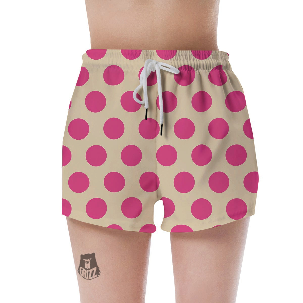 Cream And Pink Polka Dot Women's Shorts-grizzshop