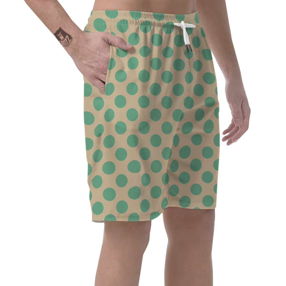 Cream And Teal Polka Dot Men's Shorts-grizzshop