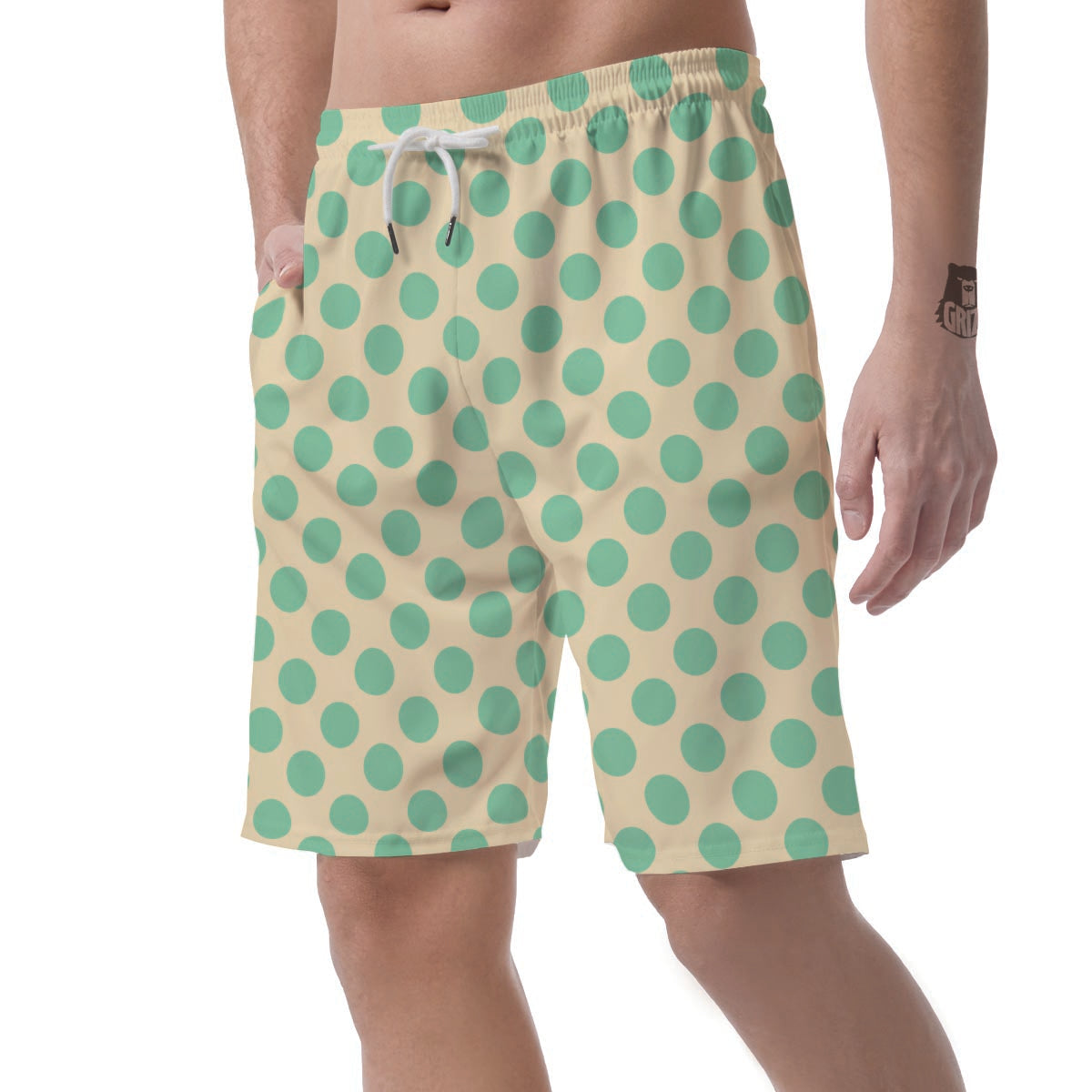 Cream And Teal Polka Dot Men's Shorts-grizzshop