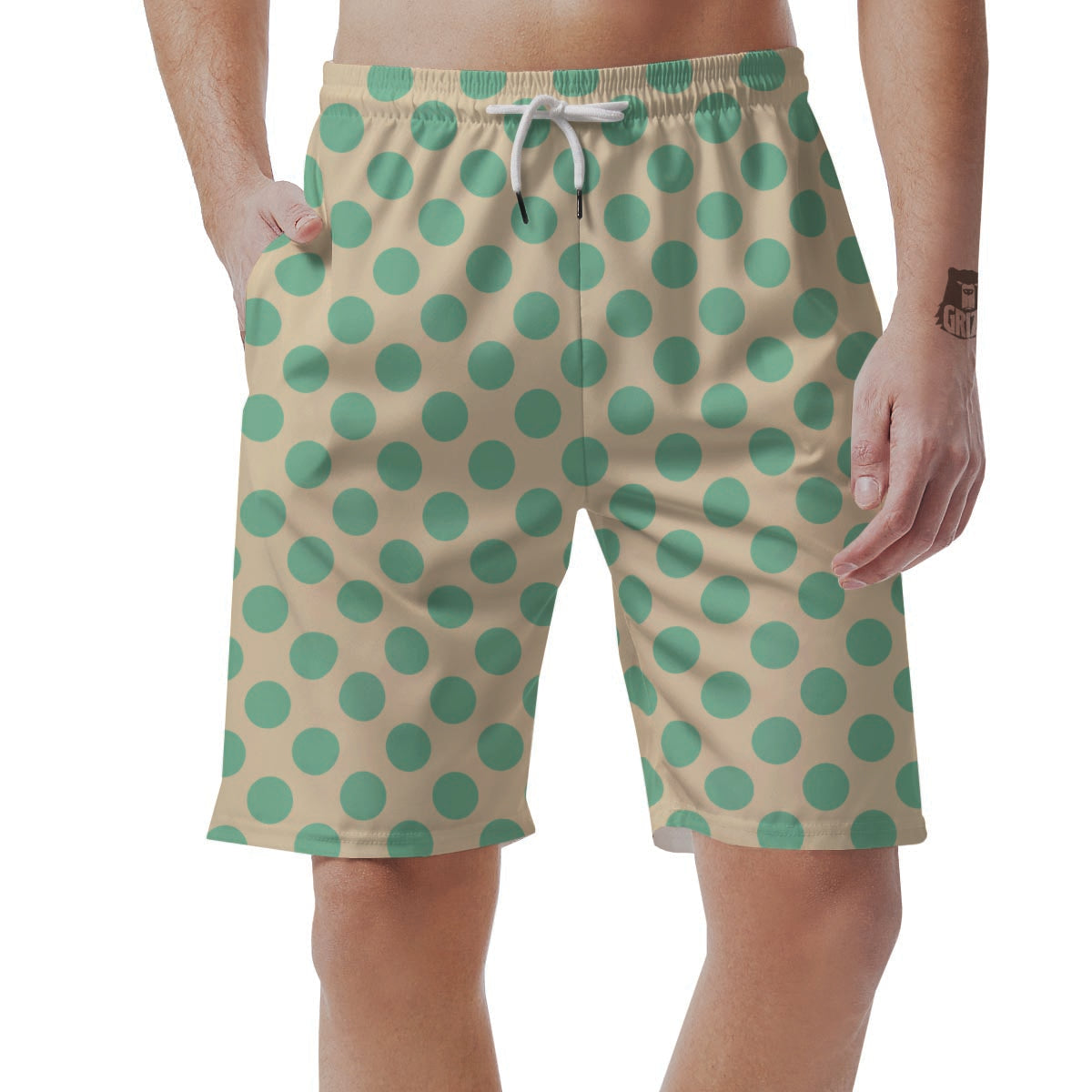 Cream And Teal Polka Dot Men's Shorts-grizzshop