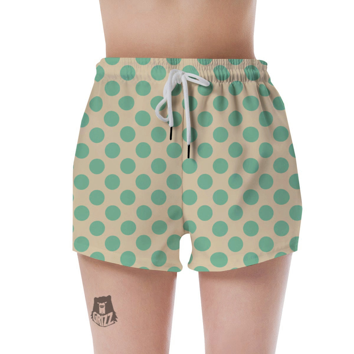 Cream And Teal Polka Dot Women's Shorts-grizzshop